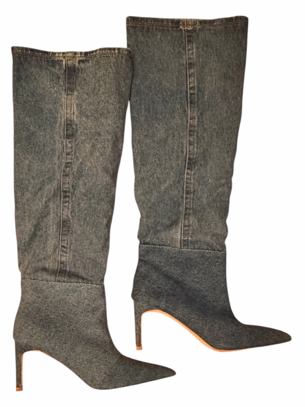 Denim Knee High Stiletto Boots Pointed Toe Y2K